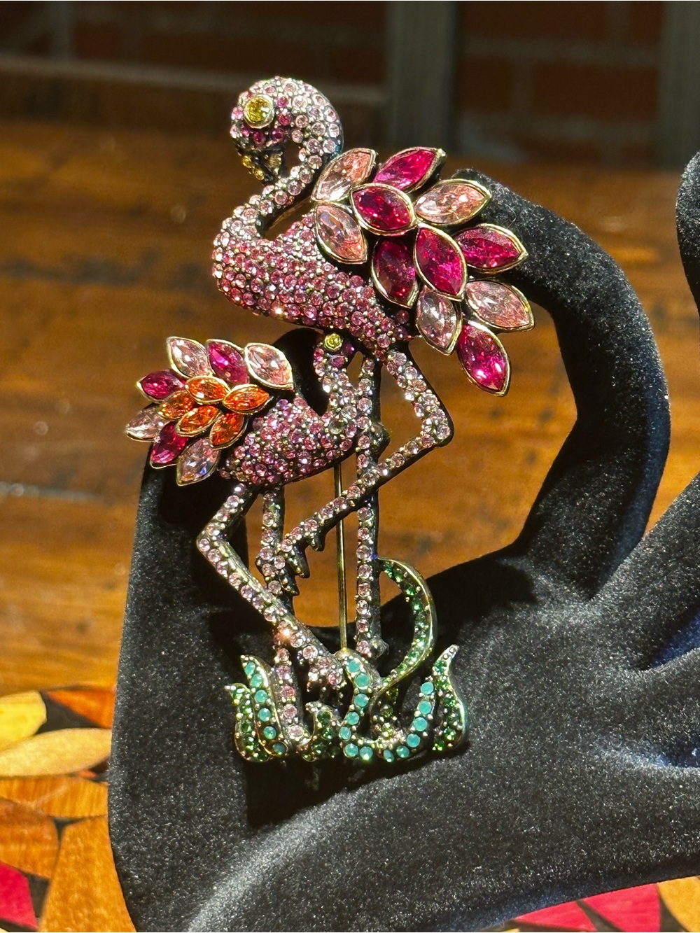 HEIDI DAUS Pink Rhinestone FLAMINGO Bird Shore Thing Brooch